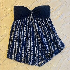 No Boundaries Navy and White Strapless Blouse